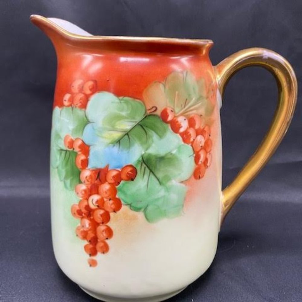 Beautiful Vintage Pitcher Hand-Painted With Berries and Leaves - Made in Germany